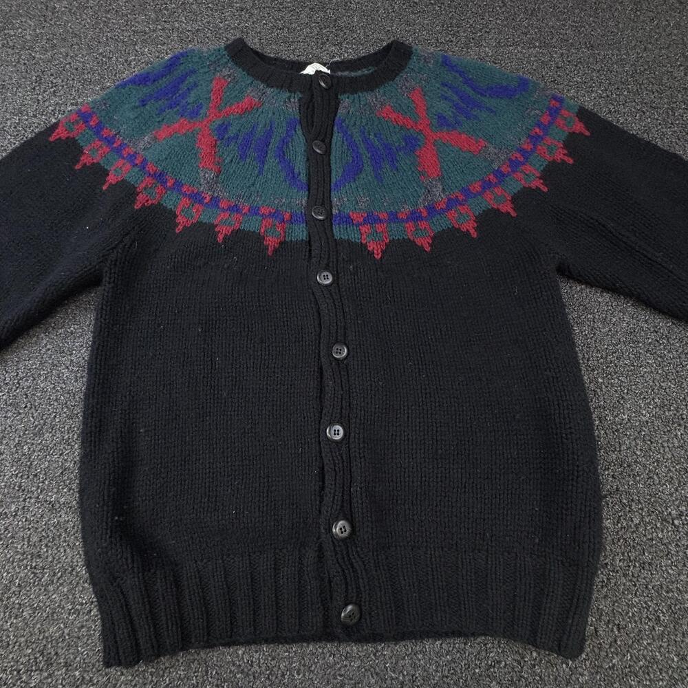Vintage Banana Republic Cardigan Womens L Black Fair Isle Crew Neck Sweater